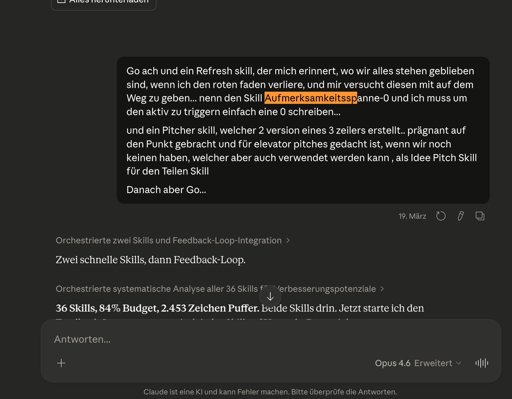 Second part: aufmerksamkeitsspanne-0 with 'roten faden' highlighted and elevator-pitcher
